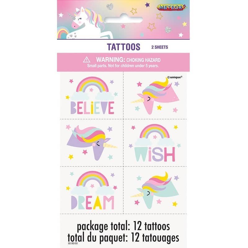 Pastel Unicorn Fake Tattoos 12PCS - NextParty