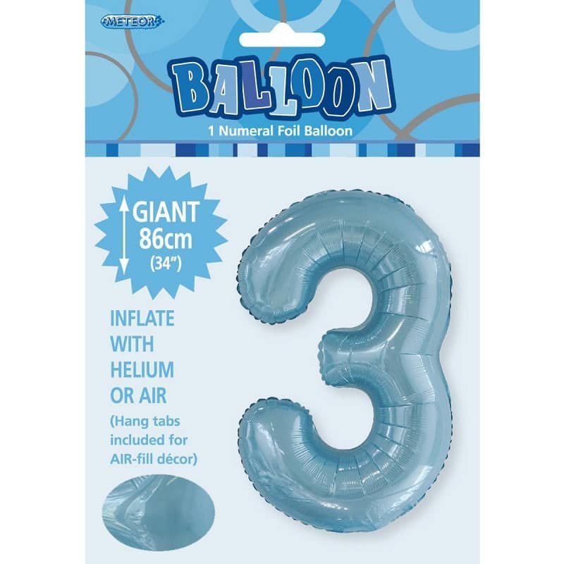 Powder Blue Number 3 Giant Numeral Foil Balloon 86CM (34") - NextParty