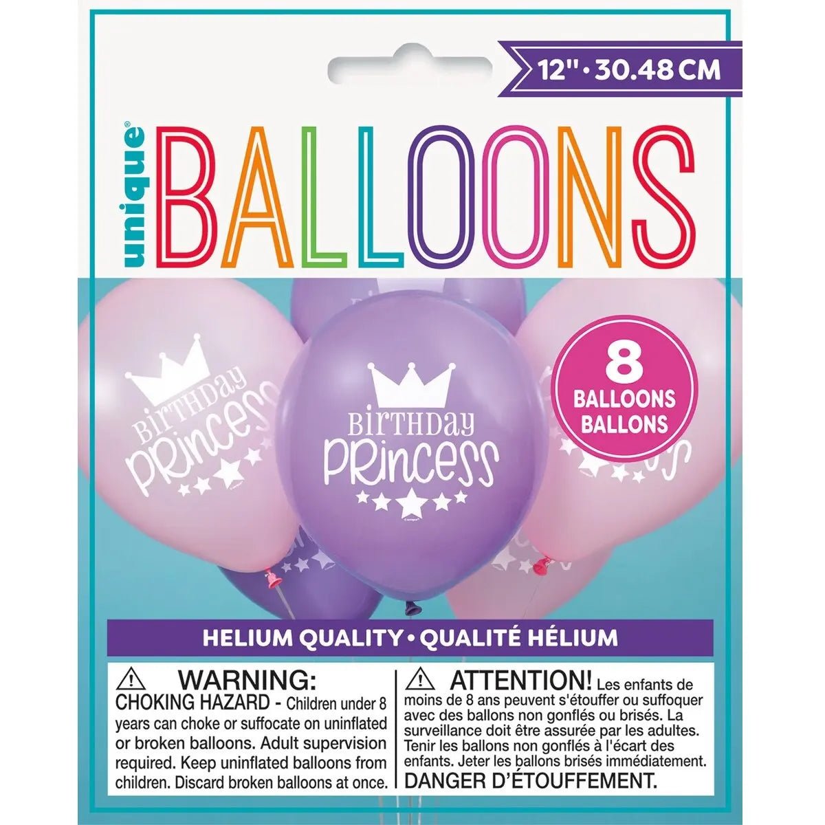 Princess Latex Balloons 30cm (12") 8pk Pink & Purple - NextParty