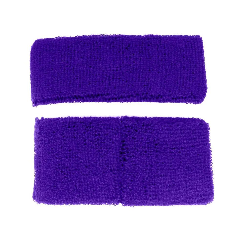 Purple 80's Cotton Wristbands Headband Sweatbands Set - NextParty