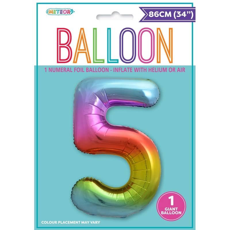Rainbow Number 5 Giant Numeral Foil Balloon 86CM (34") - NextParty