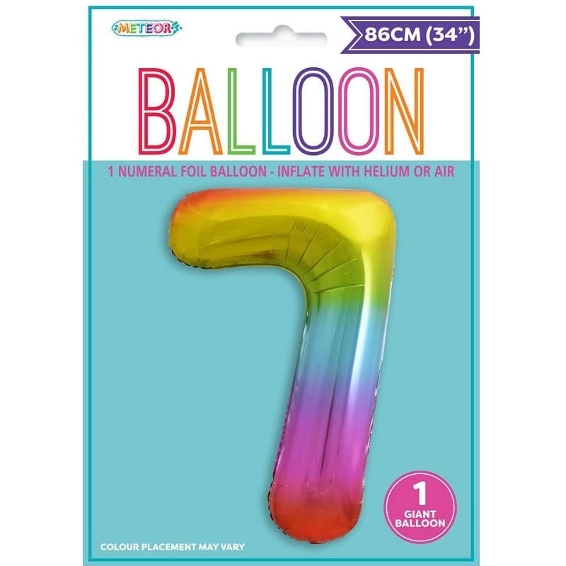 Rainbow Number 7 Giant Numeral Foil Balloon 86CM (34") - NextParty