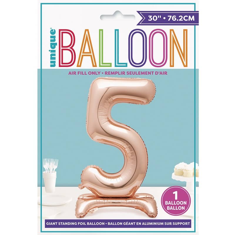 Rose Gold "5" Giant Standing Numeral Foil Balloon 76cm (30") Air Filled Only - NextParty
