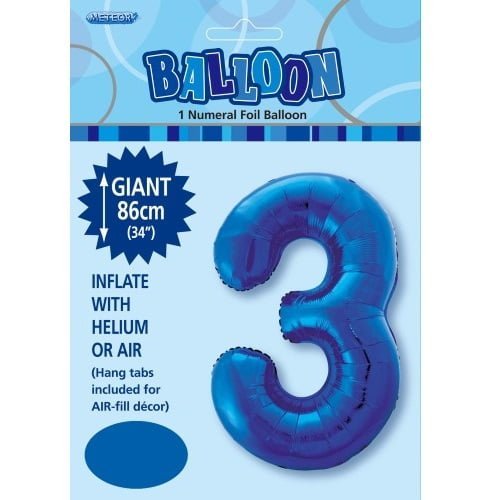 Royal Blue Number 3 Giant Numeral Foil Balloon 86CM (34") - NextParty