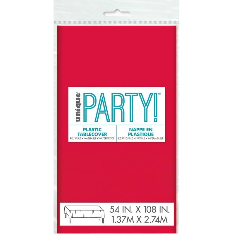 Ruby Red Rectangle Solid Colour Plastic Table Cover 137cm x 274cm - NextParty
