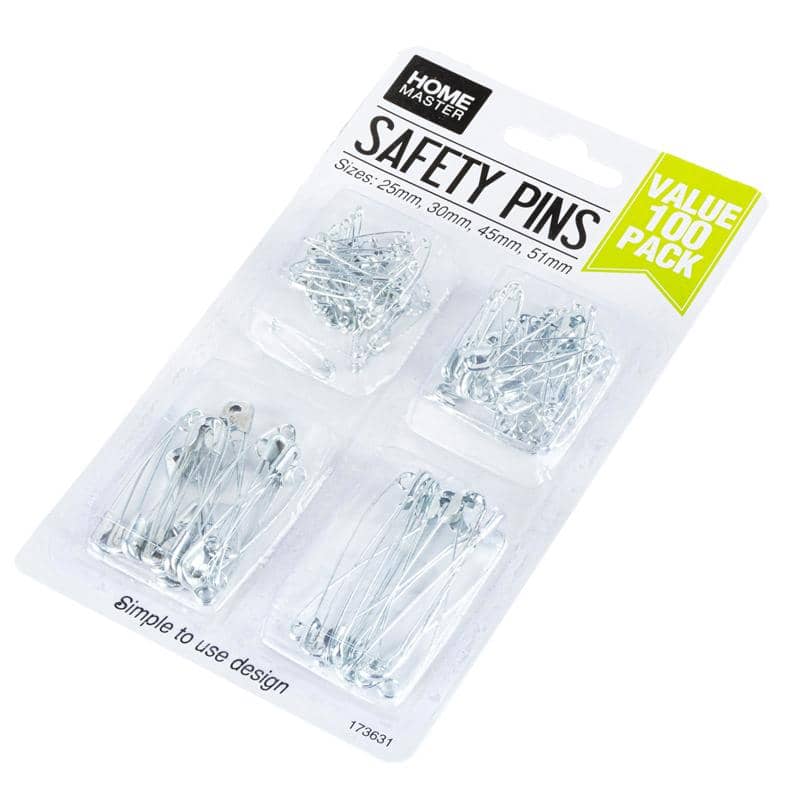 Safety Pins 100pcs Assorted 4 Sizes Value Pack - NextParty