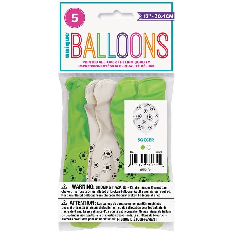 Soccer Ball Latex Balloons 30CM (12") 5pk Pearl Lime Green & White - NextParty