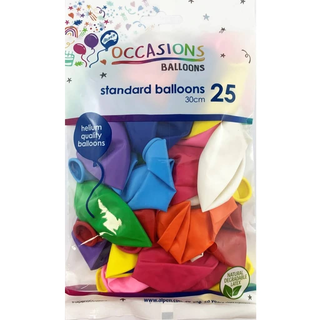 Standard Multi - colour Latex Balloons 30cm (12") 25pk - NextParty