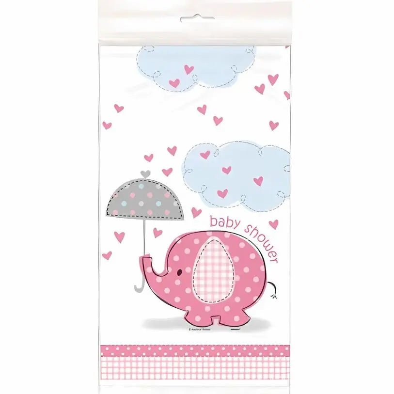 Umbrellaphants Baby Shower Pink Plastic Table Cover 137cm x 213cm - NextParty