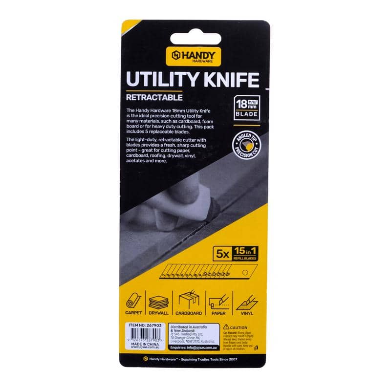 Utility Knife 18mm (With 5 Refill Blades) Retractable Snap Off Blade - NextParty