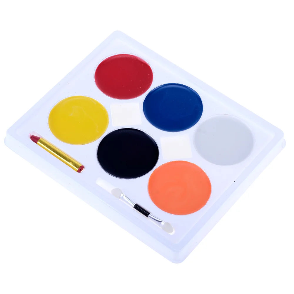 Face Paint Set 6 Colours, 2 Sponges, 1 Crayon