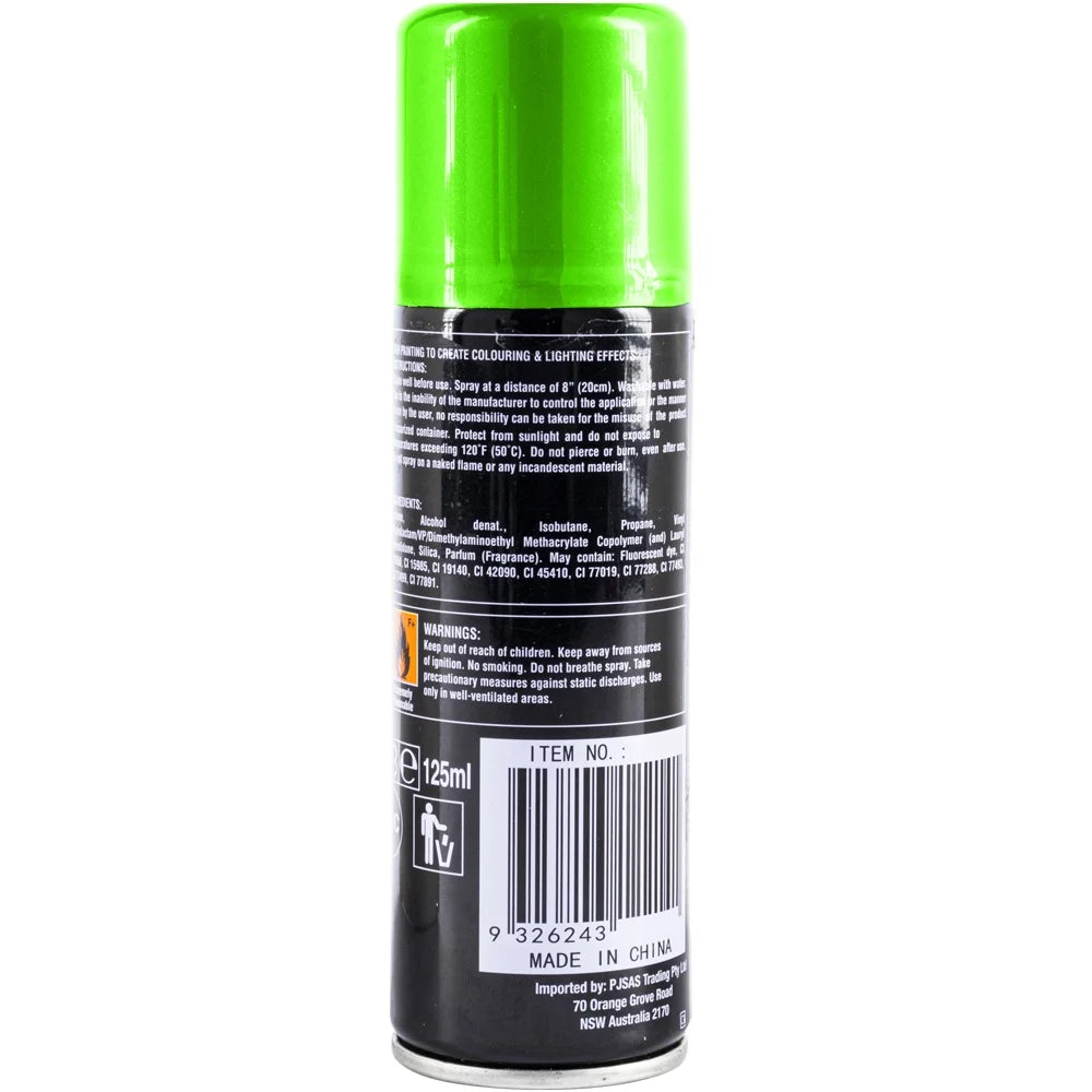 Fluro Green Colour Hair Spray 125ml Temporary Coloured Hairspray