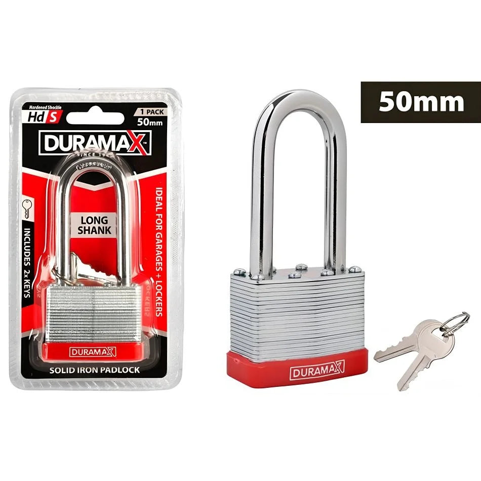 Laminated Long Shank Padlock 50mm Includes 2 Keys