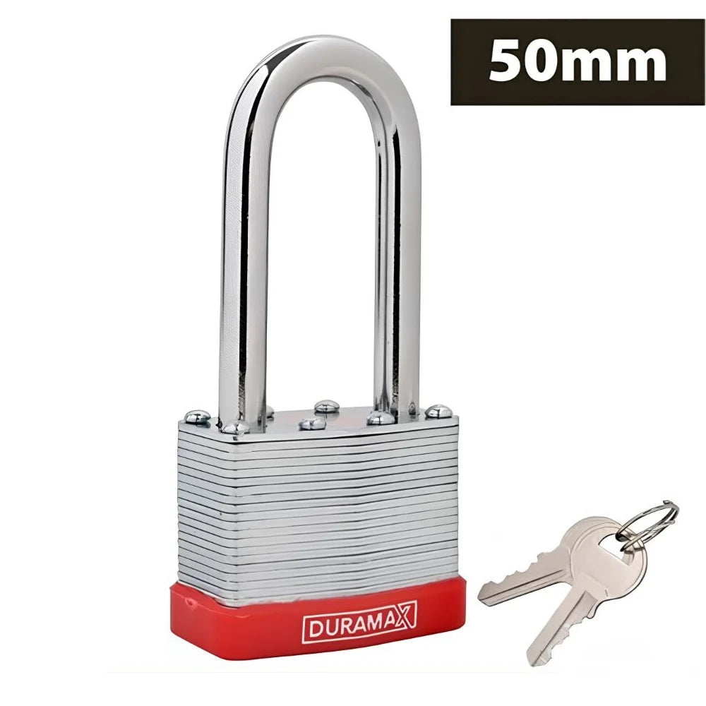Laminated Long Shank Padlock 50mm Includes 2 Keys