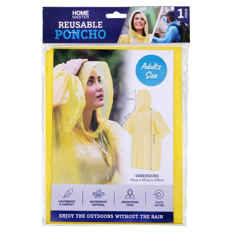 Adult Reusable Rain Poncho (Assorted Colours)
