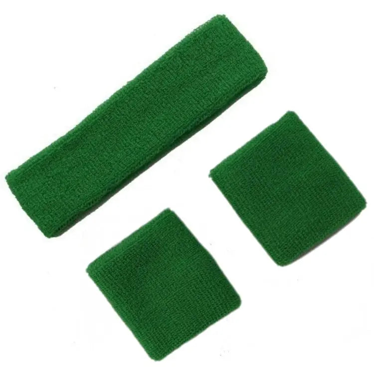 Emerald Green 80's Cotton Wristbands Headband Sweatbands Set