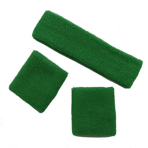 Emerald Green 80's Cotton Wristbands Headband Sweatbands Set