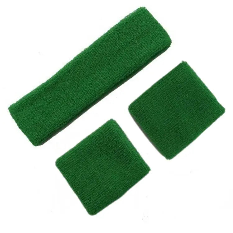 Emerald Green 80's Cotton Wristbands Headband Sweatbands Set