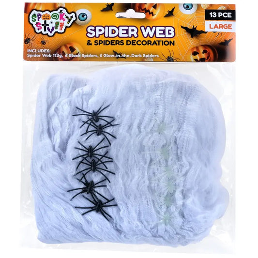 Large Spider Web 100g With 12 Spiders Halloween Decorations