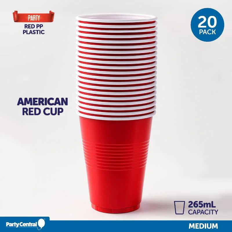 American Style Red Plastic Party Cups 265ml 20pk
