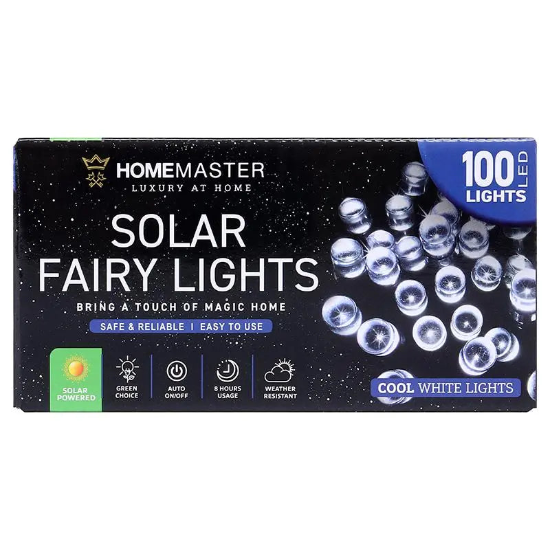 Solar 100 Cool White LED Fairy Lights 7.5M Total Length