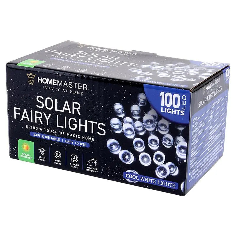 Solar 100 Cool White LED Fairy Lights 7.5M Total Length