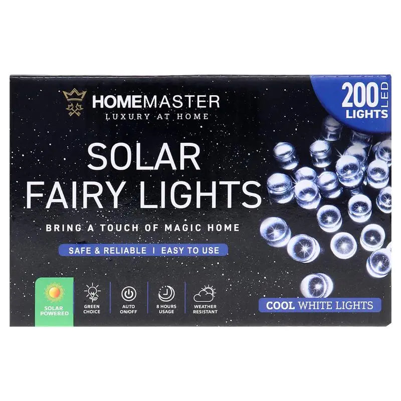 Solar 200 Cool White LED Fairy Lights 13.5M Total Length