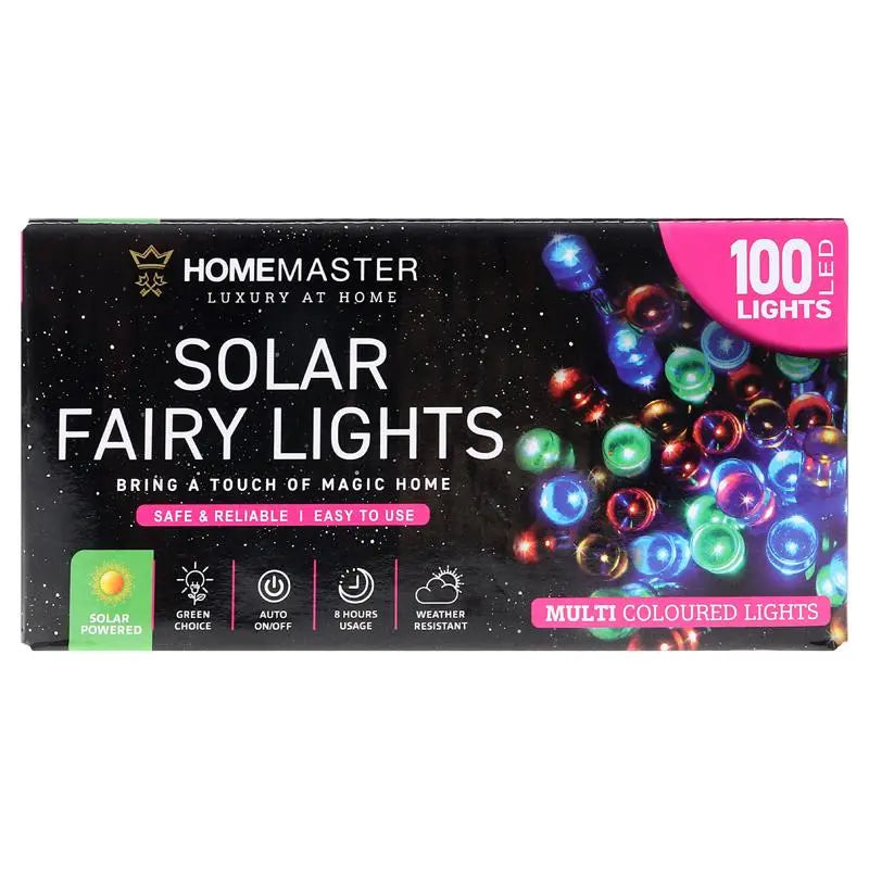 Solar 100 Multicolour LED Fairy Lights 7.5M Total Length