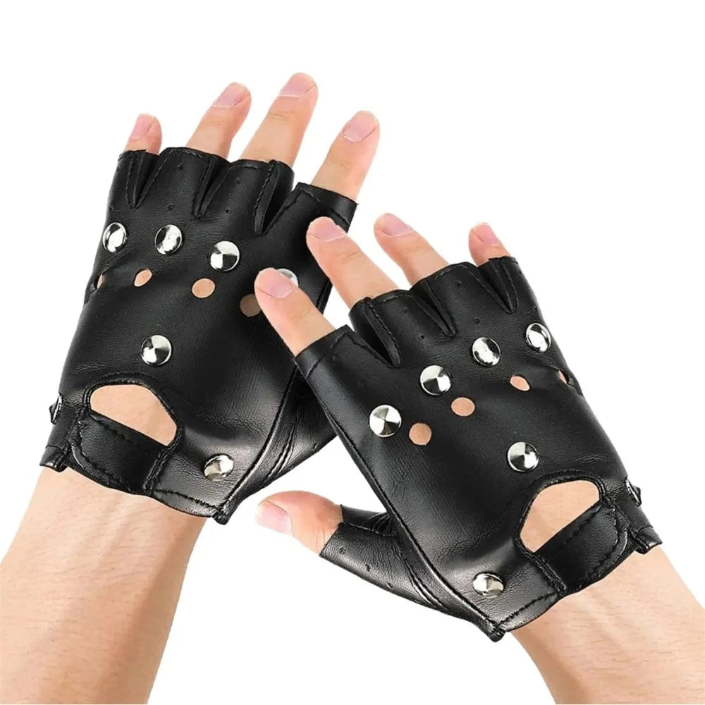 Adult Fingerless Punk Gloves With Studs