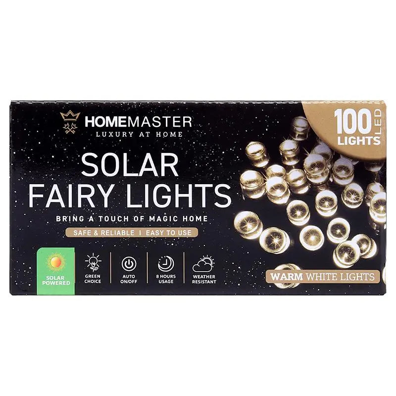 Solar 100 Warm White LED Fairy Lights 7.5M Total Length
