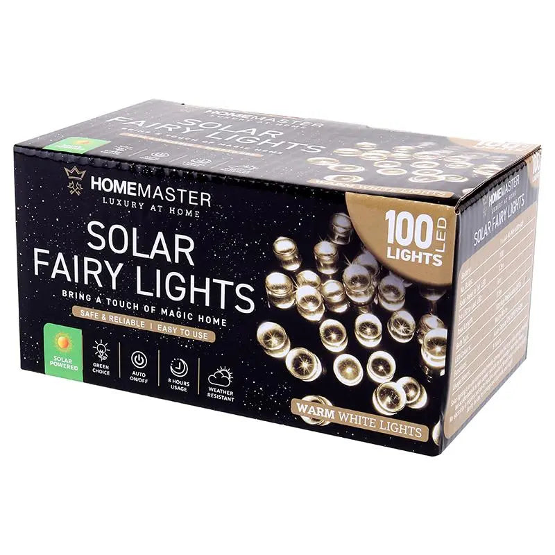 Solar 100 Warm White LED Fairy Lights 7.5M Total Length