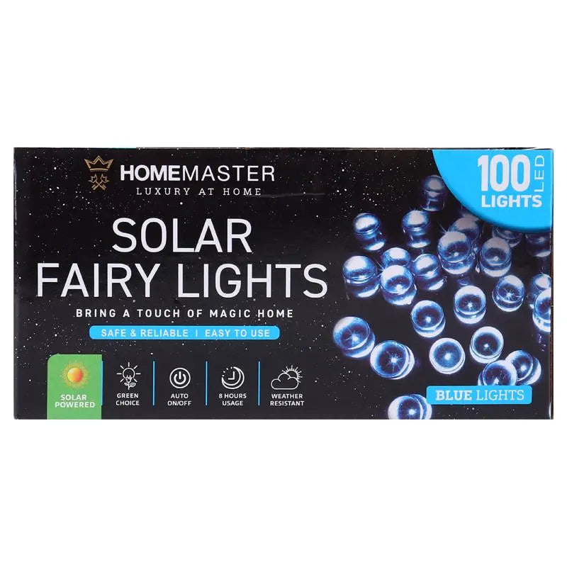 Solar 100 Blue LED Fairy Lights 7.5M Total Length