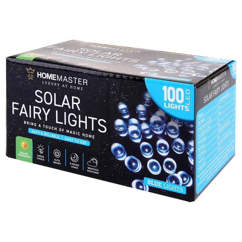 Solar 100 Blue LED Fairy Lights 7.5M Total Length