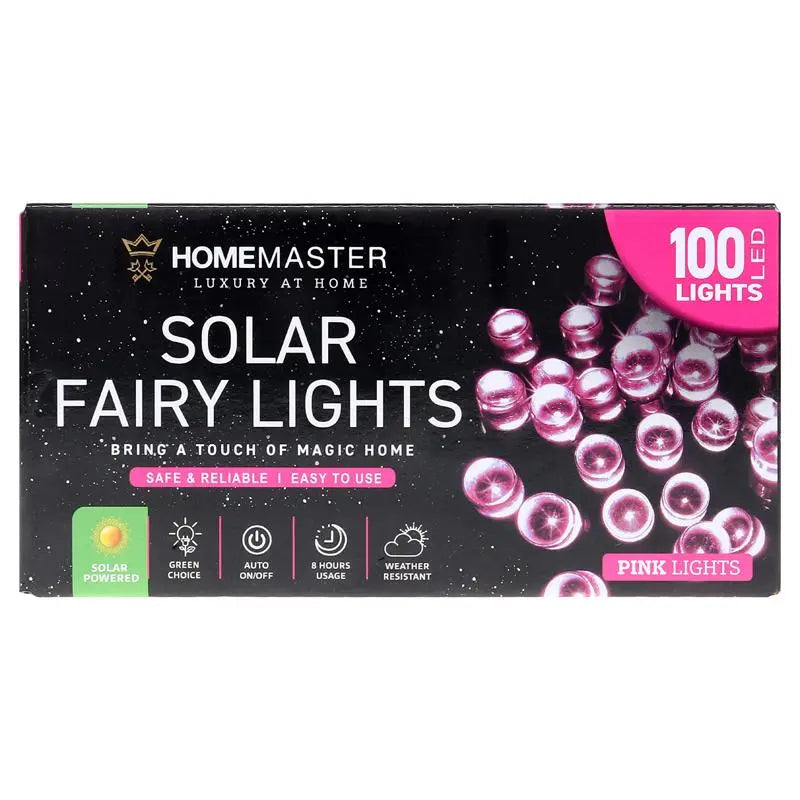 Solar 100 Pink LED Fairy Lights 7.5M Total Length