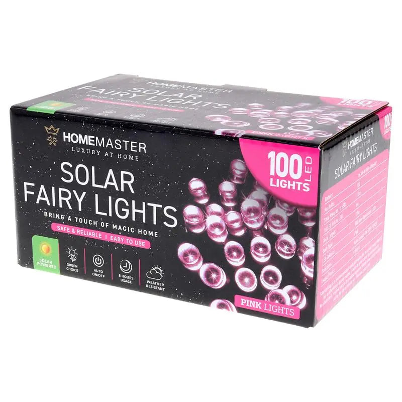 Solar 100 Pink LED Fairy Lights 7.5M Total Length