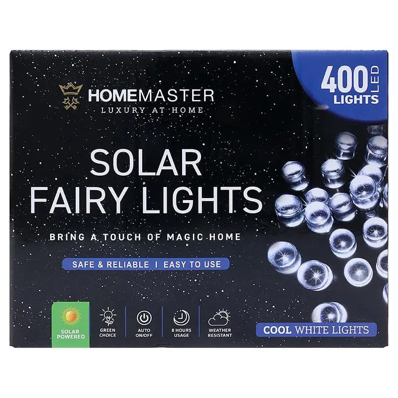 Solar 400 Cool White LED Fairy Lights 25.5M Total Length