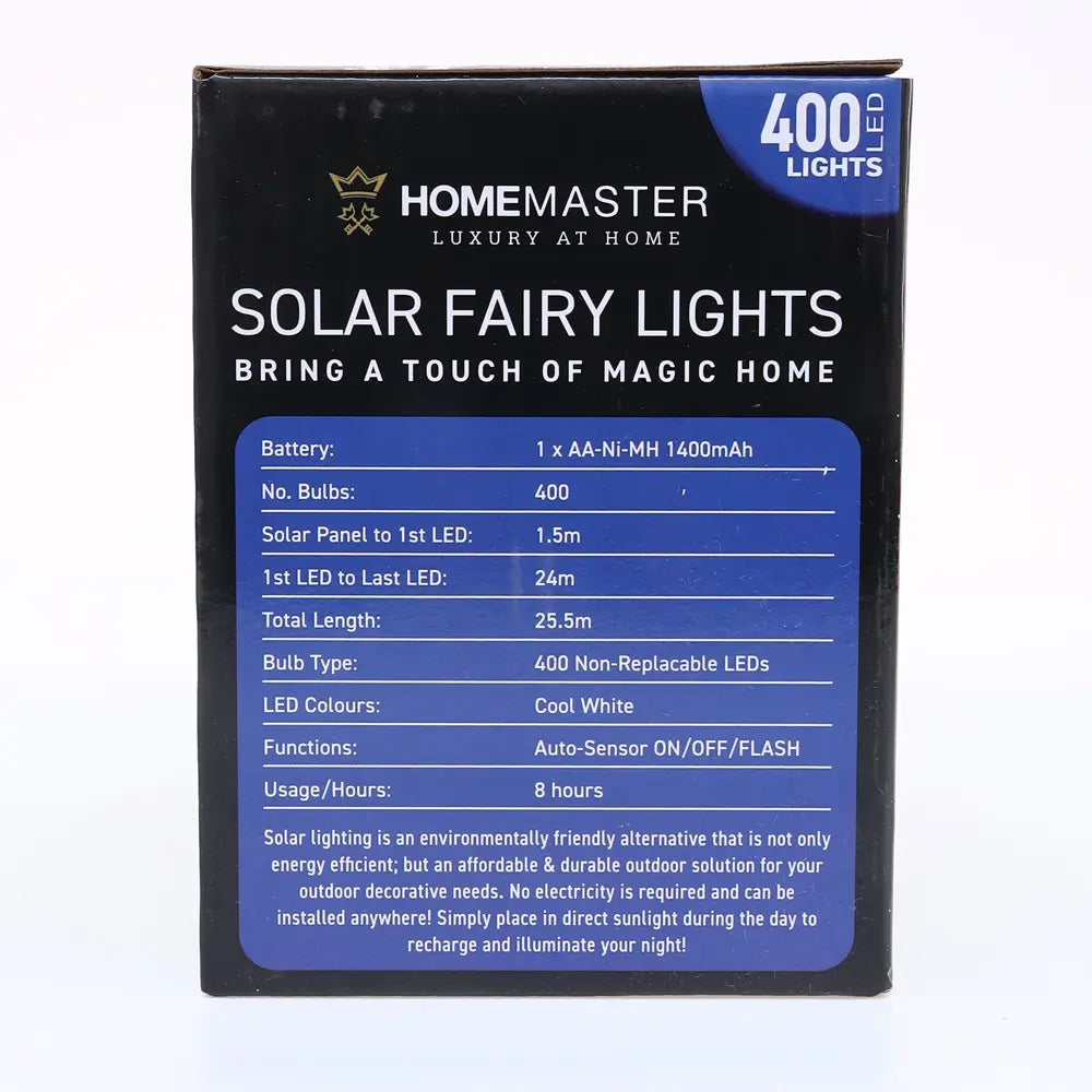 Solar 400 Cool White LED Fairy Lights 25.5M Total Length