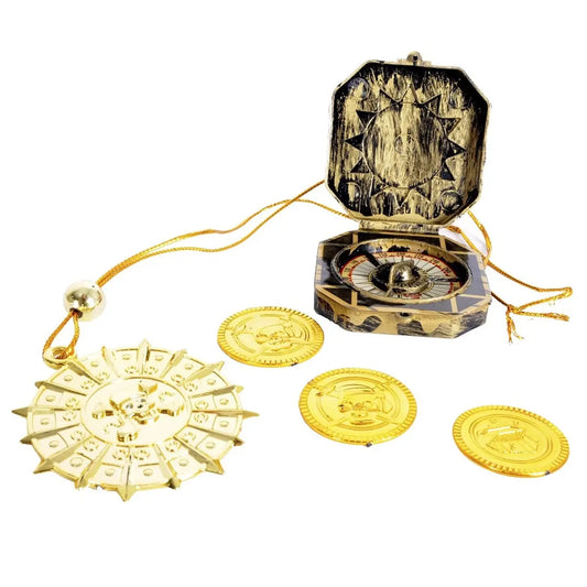 Pirate Accessory Set 3pcs - Medallion Necklace, Compass, Coins