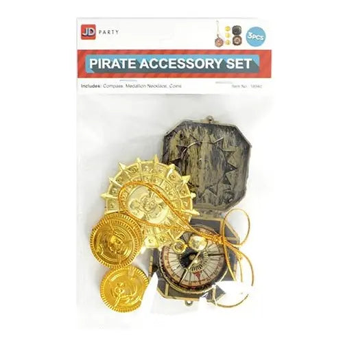 Pirate Accessory Set 3pcs - Medallion Necklace, Compass, Coins