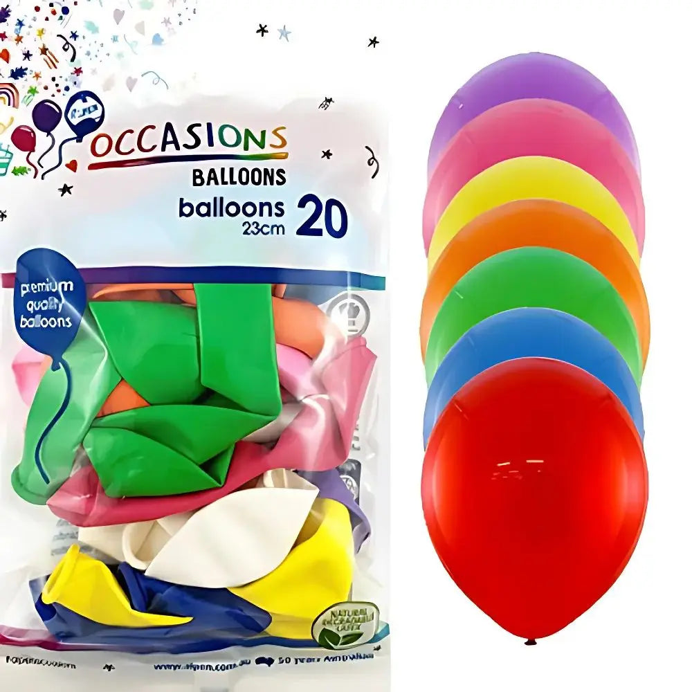 Multicoloured Latex Balloons 23cm (9") 20pk