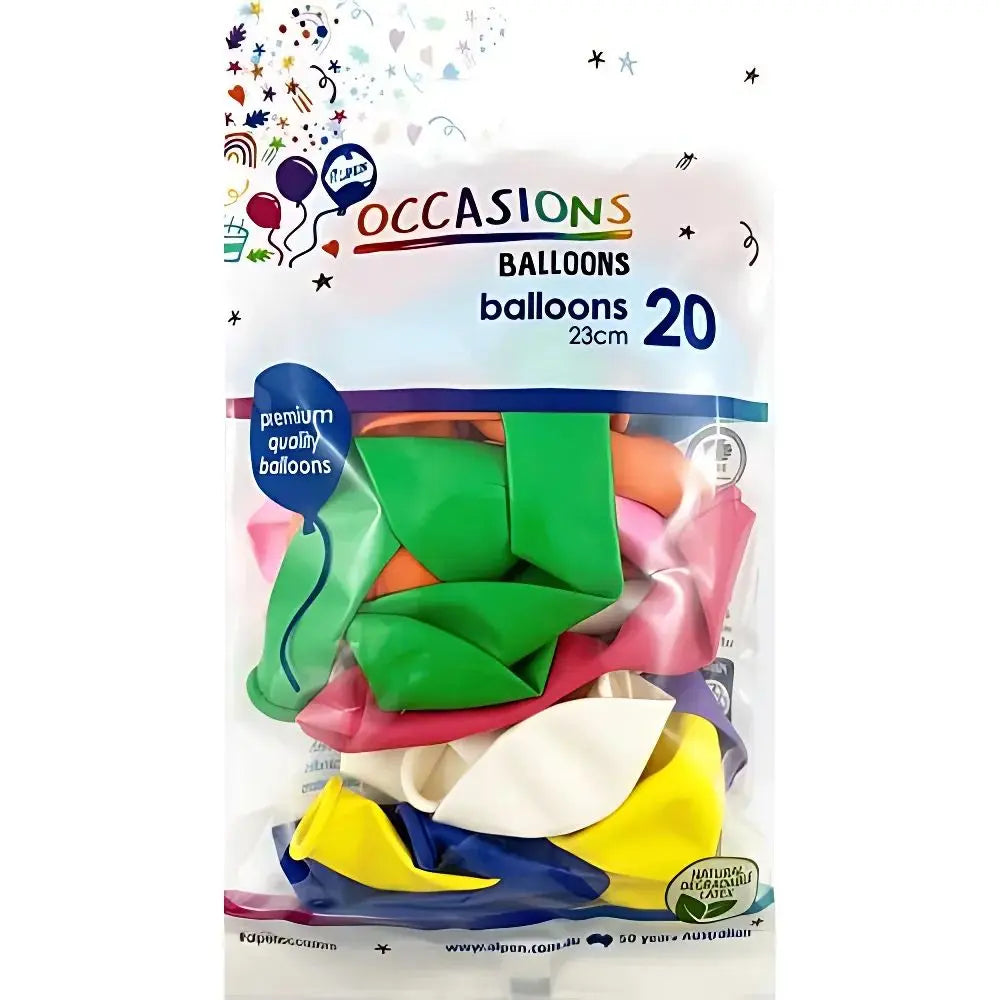 Multicoloured Latex Balloons 23cm (9") 20pk