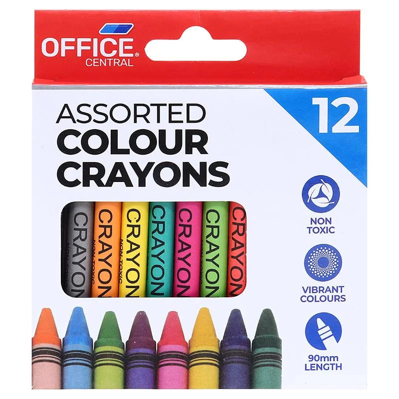 Crayons 9cm 12pk Assorted Colours