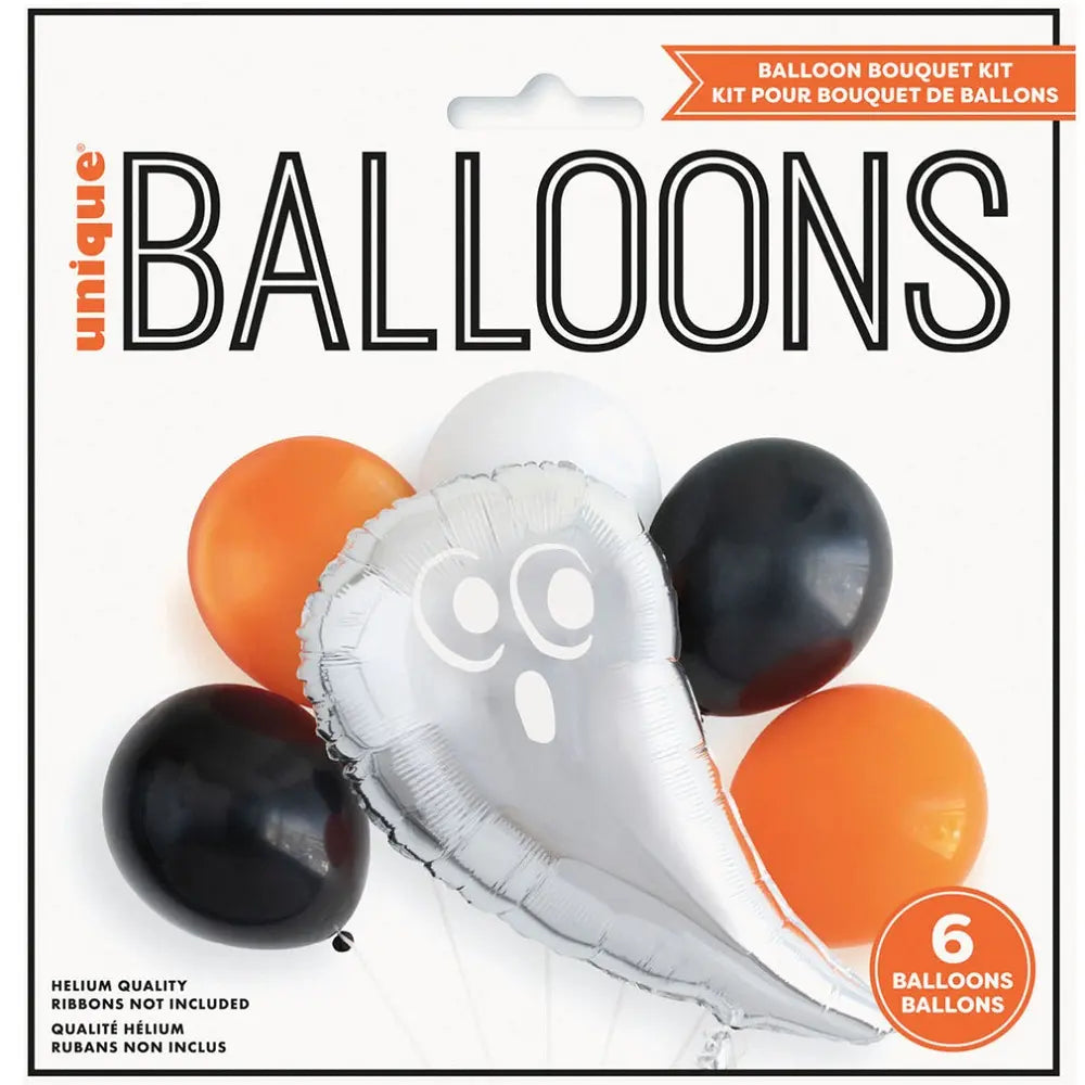 Halloween Spooky Ghost Balloon Bouquet Kit 6pcs Black Orange Silver