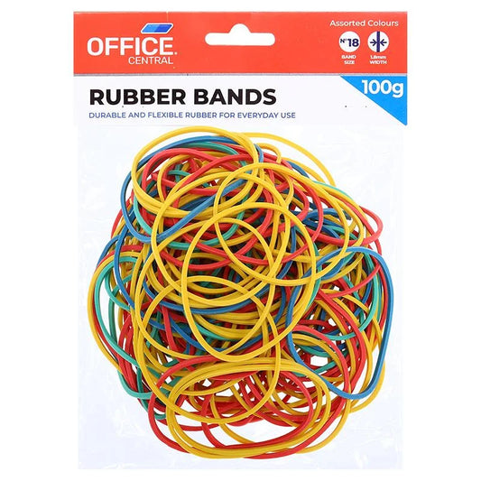 Coloured Rubber Bands 100g Mixed Sizes