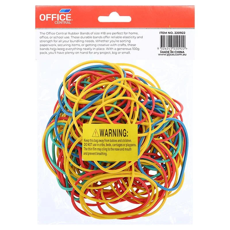 Coloured Rubber Bands 100g Mixed Sizes