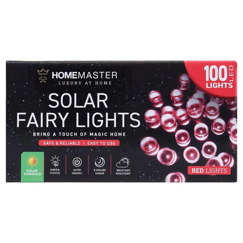 Solar 100 Red LED Fairy Lights 7.5M Total Length