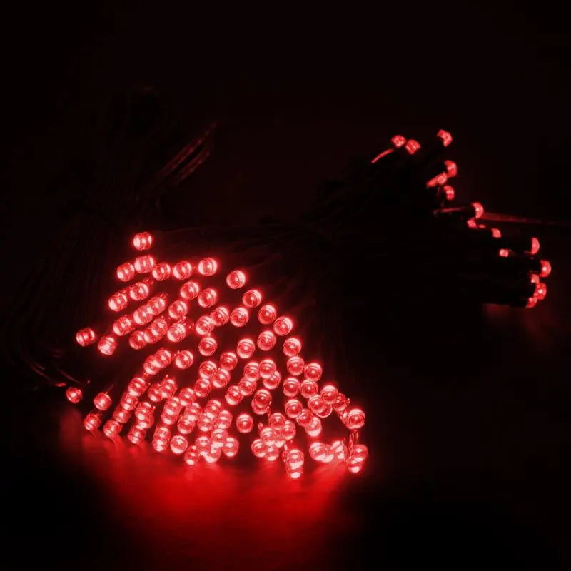 Solar 100 Red LED Fairy Lights 7.5M Total Length