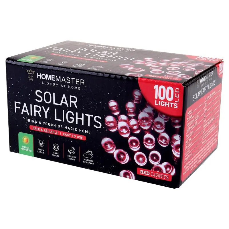 Solar 100 Red LED Fairy Lights 7.5M Total Length
