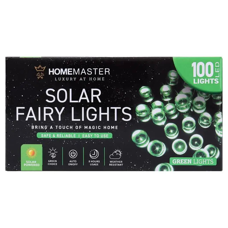 Solar 100 Green LED Fairy Lights 7.5M Total Length