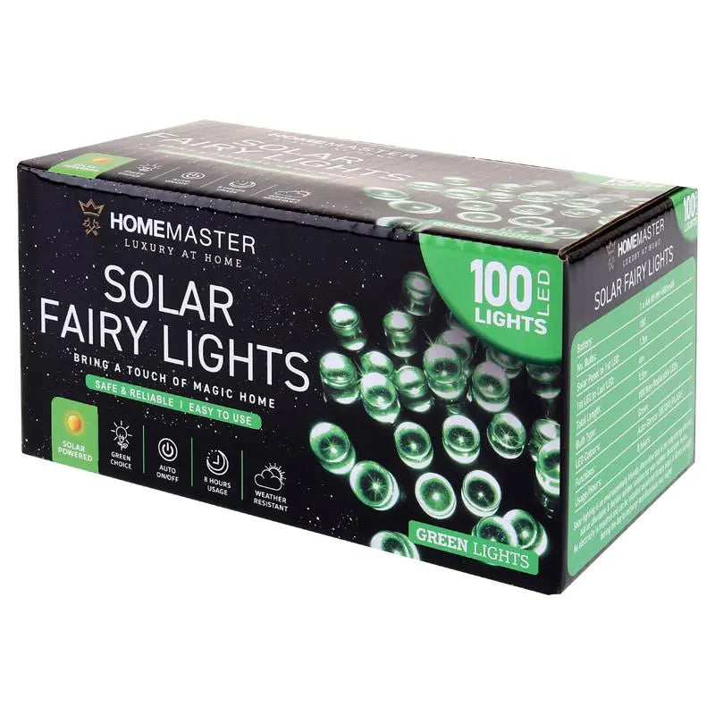 Solar 100 Green LED Fairy Lights 7.5M Total Length